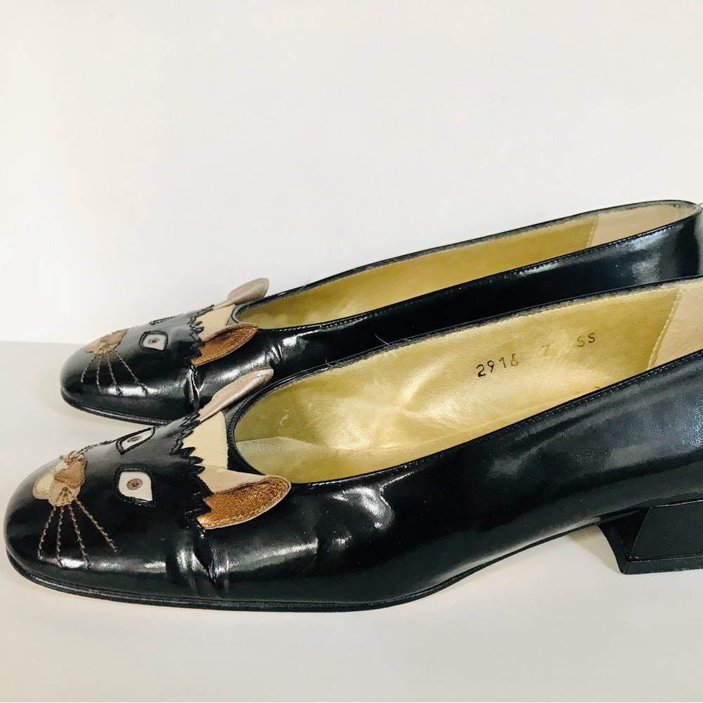 SOLD Do not purchase 🐈‍⬛ Meow! 80s Margaret Jerrold Cat Patent Leather Shoes 7 - Picture 3 of 6